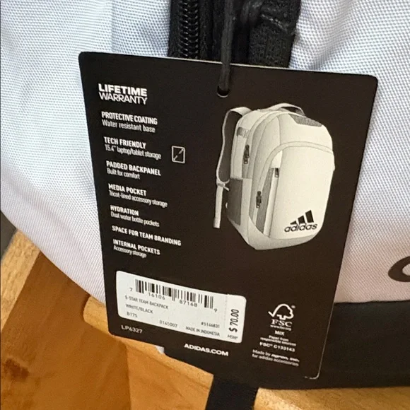 Adidas Men's Black and White Backpack - Picture 2 of 4
